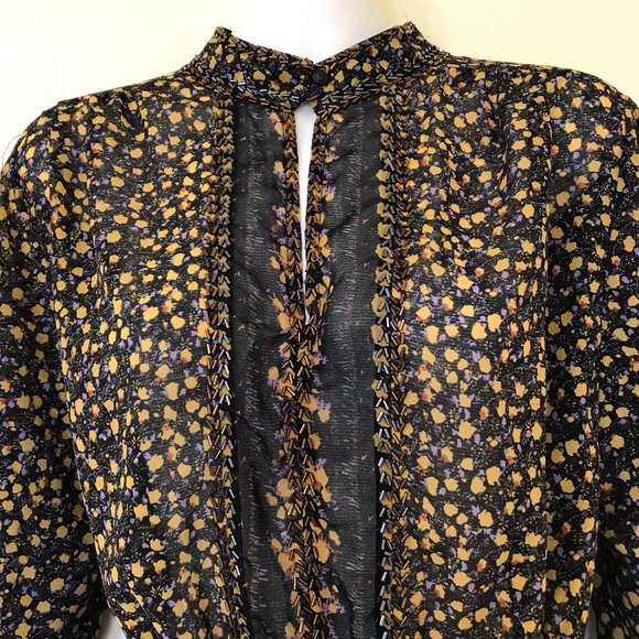 Free People If I Had You Beaded Peplum Blouse Floral Sheer Chiffon Keyhole Neck - Picture 4 of 11
